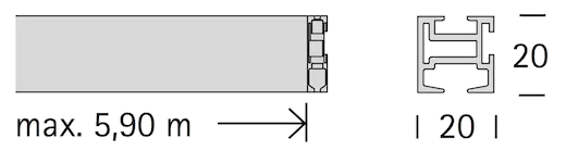 Interstil 22870 Innenlaufprofil 20mm quadratisch