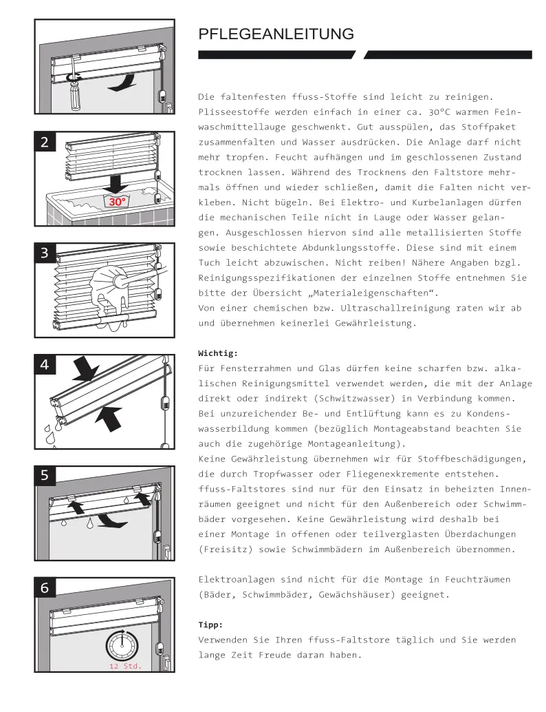 Pflegeanleitung Plisseestoffe